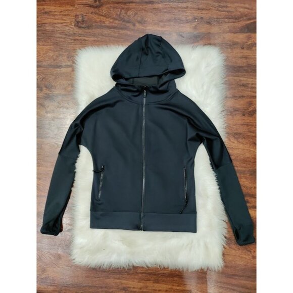 Zuala Tops - Zuala Long Sleeve High Neck Full Zip Active Hoodie Jacket Black Womens Sze Small
